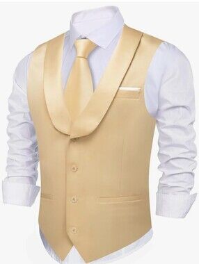 New Large Solid Color Suit Vest with Necktie Cufflinks Bow Tie Set